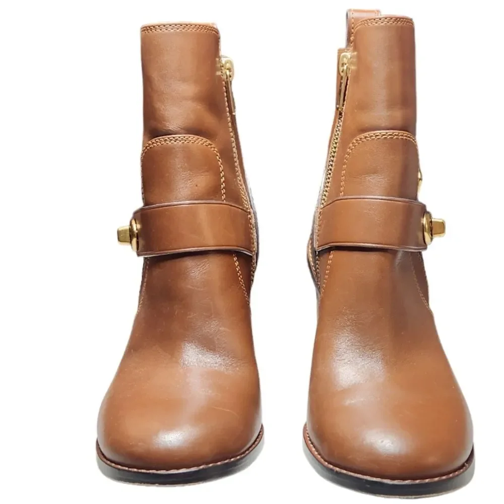 Coach Boots Saddle Leather Heel Gold Buckle‎ Brown Equestrian Boho Indie Lux 5.5